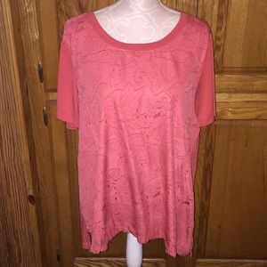 RXB Coral Floral Overlay Blouse 0X